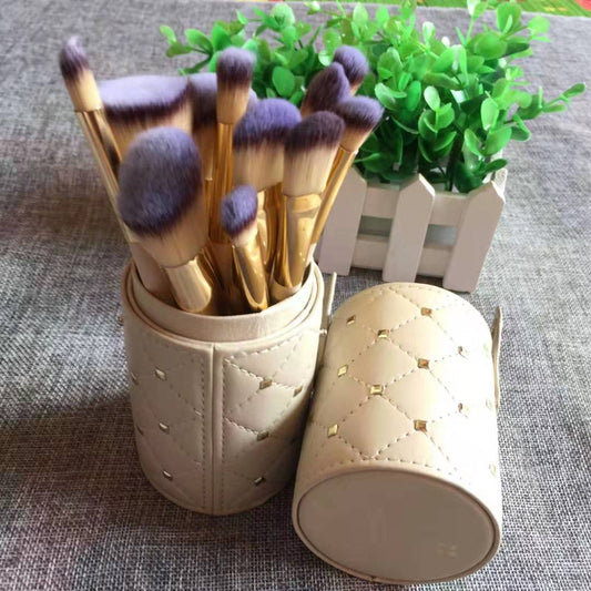 Makeup Brush Set (12 Brushes + Storage Buckets Organizer)