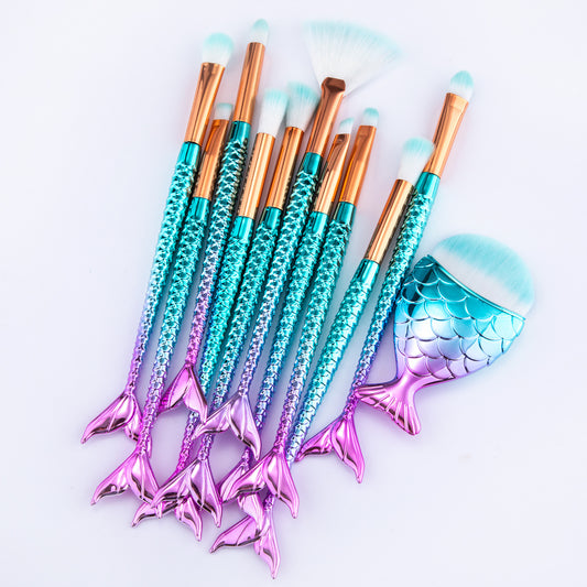 11pcs Mermaid Makeup Brushes Kit – Foundation & Eye Brushes